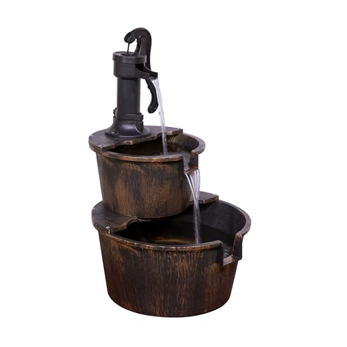Alpine Corporation Rustic Barrel Outdoor Water Fountain, Bronze