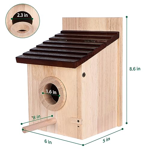 Natural Wooden Bird House with Predator Guard, Pole, & Hanging Option