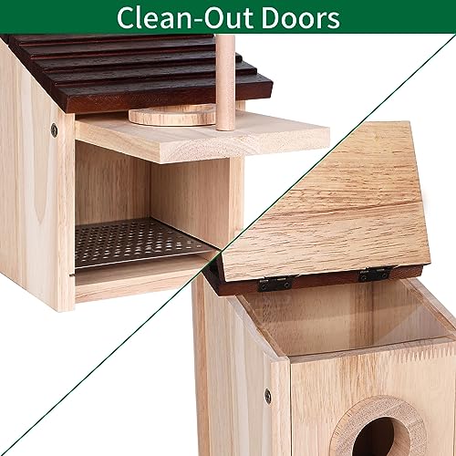 Natural Wooden Bird House with Predator Guard, Pole, & Hanging Option