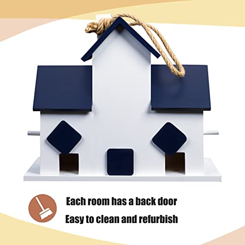 Blue Wooden Birdhouse with Feeder for Indoor & Outdoor