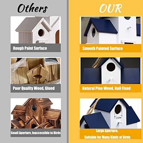 Blue Wooden Birdhouse with Feeder for Indoor & Outdoor