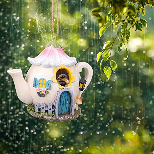 Resin Hanging Birdhouse, Decorative Outdoor Cardinal Bluebird Decor