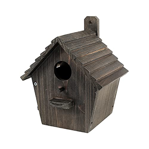 Black Wooden House with Pole for Outside Birds