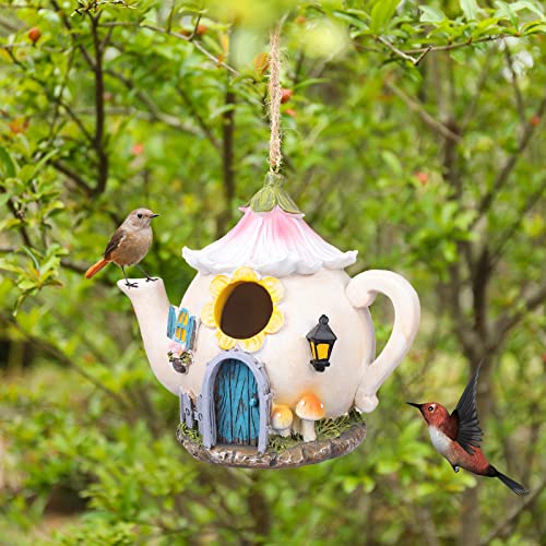 Resin Hanging Birdhouse, Decorative Outdoor Cardinal Bluebird Decor