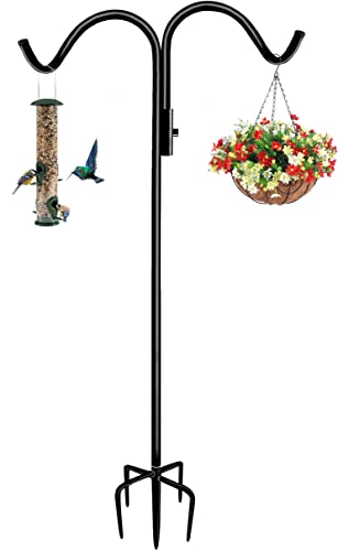 Adjustable Double Shepherd Hook Stand for Outdoor Birdfeeder