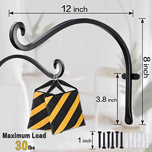 12-Inch Wall-Mounted Black Plant Hooks for Bird Feeders