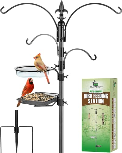 Gray Bunny Bird Feeder Stand with Multi-Function Hooks