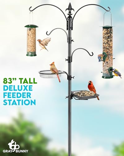 Gray Bunny Bird Feeder Stand with Multi-Function Hooks