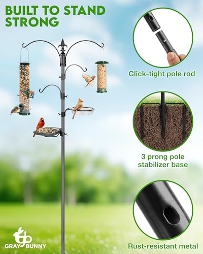 Gray Bunny Bird Feeder Stand with Multi-Function Hooks