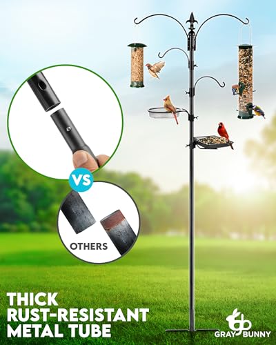 Gray Bunny Bird Feeder Stand with Multi-Function Hooks