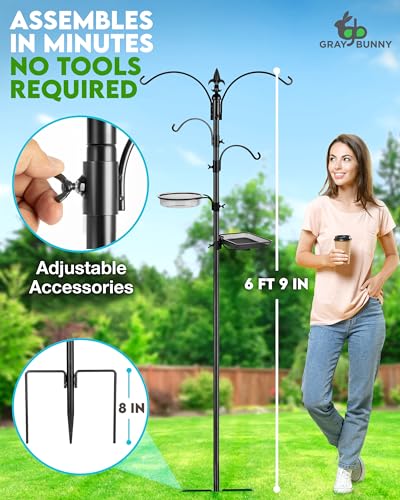 Gray Bunny Bird Feeder Stand with Multi-Function Hooks