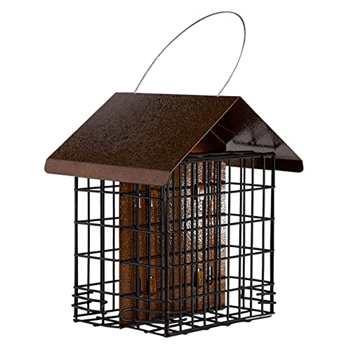 MEKKAPRO Hanging Suet Feeder with Metal Roof, Woodpecker Feeder