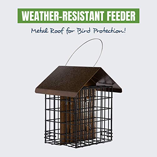 MEKKAPRO Hanging Suet Feeder with Metal Roof, Woodpecker Feeder