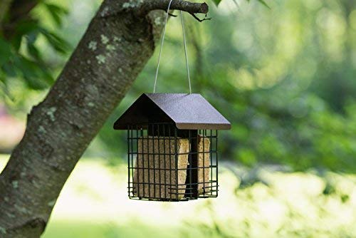 MEKKAPRO Hanging Suet Feeder with Metal Roof, Woodpecker Feeder