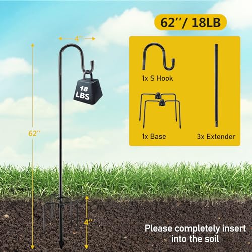 Adjustable 62 Inch Shepherds Hook for Outdoor Decor