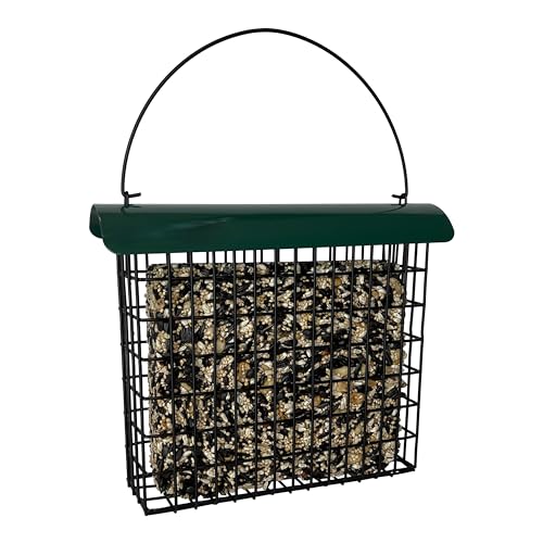Large Powder-Coated Metal Mesh Suet Feeder with Green Roof