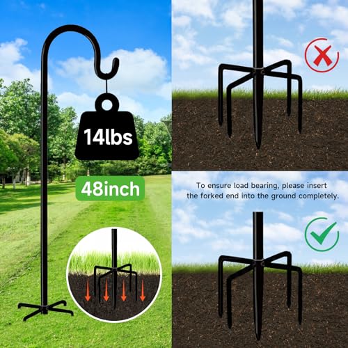Black Shepherd Hook for Outdoor Gardens- Adjustable & Sturdy
