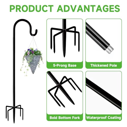Black Shepherd Hook for Outdoor Gardens- Adjustable & Sturdy