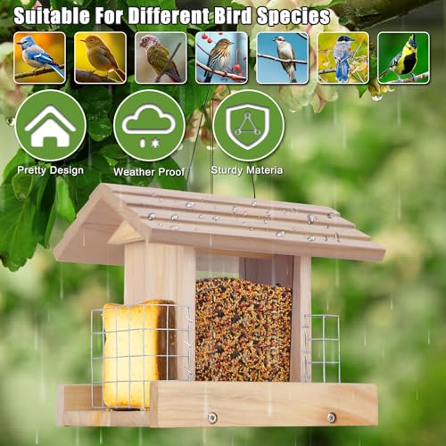 Outdoor Hanging Wooden Bird Feeder with Suet Cages
