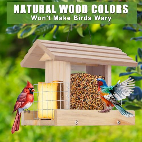 Outdoor Hanging Wooden Bird Feeder with Suet Cages