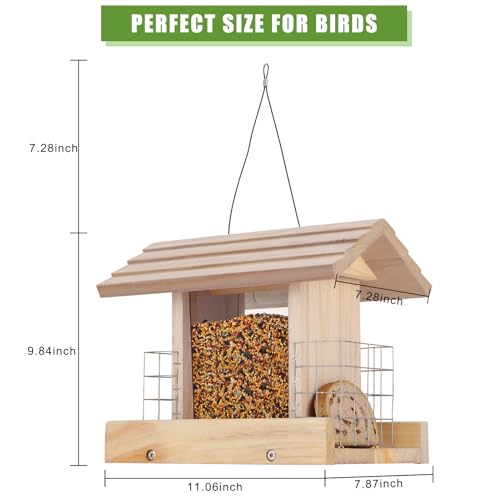 Outdoor Hanging Wooden Bird Feeder with Suet Cages