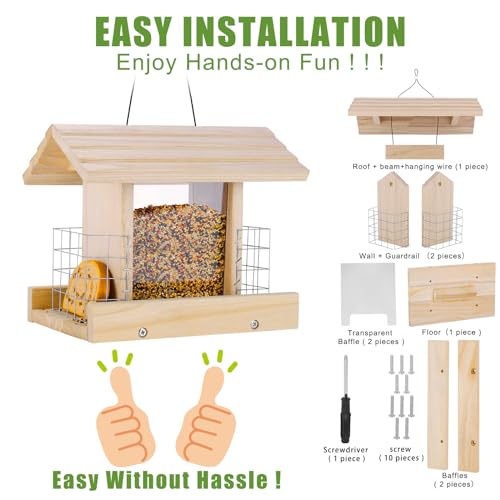 Outdoor Hanging Wooden Bird Feeder with Suet Cages