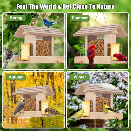 Outdoor Hanging Wooden Bird Feeder with Suet Cages