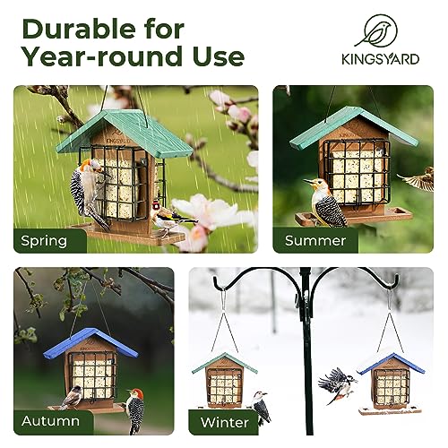 Green Double Suet Feeder with Rainproof Roof & Perch