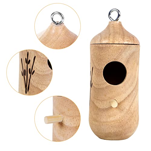 3 Wooden Hummingbird Houses with Hemp Ropes