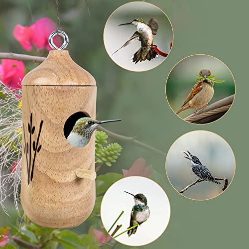 3 Wooden Hummingbird Houses with Hemp Ropes