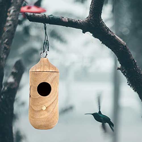 3 Wooden Hummingbird Houses with Hemp Ropes