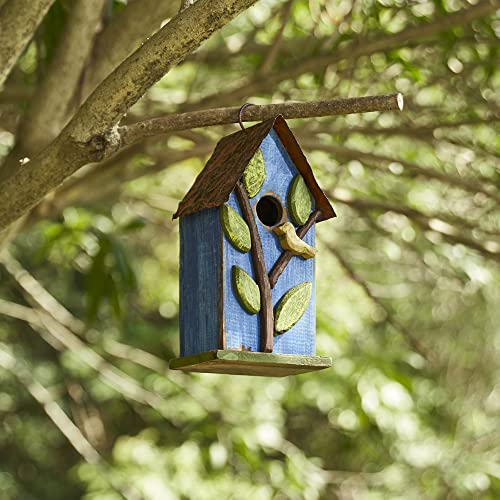 Blue Leaves Hanging Bird House for Garden Patio
