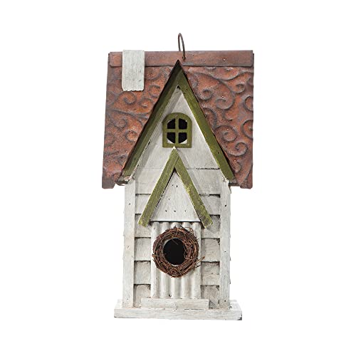 White Distressed Wooden Garden Cottage Birdhouse by Glitzhome GH90086