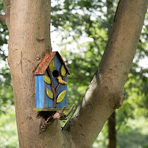 Blue Leaves Hanging Bird House for Garden Patio