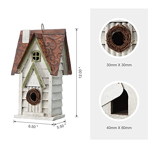 White Distressed Wooden Garden Cottage Birdhouse by Glitzhome GH90086