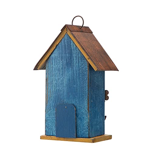 Distressed Blue Solid Wood Birdhouse, 10.25 Inch Tall