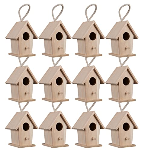 12 Pack Unfinished Wood Birdhouses for Indoor/Outdoor Decor