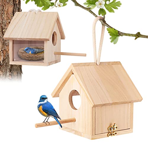 Wooden Bird House with Pole, Blue Birdhouse Decor