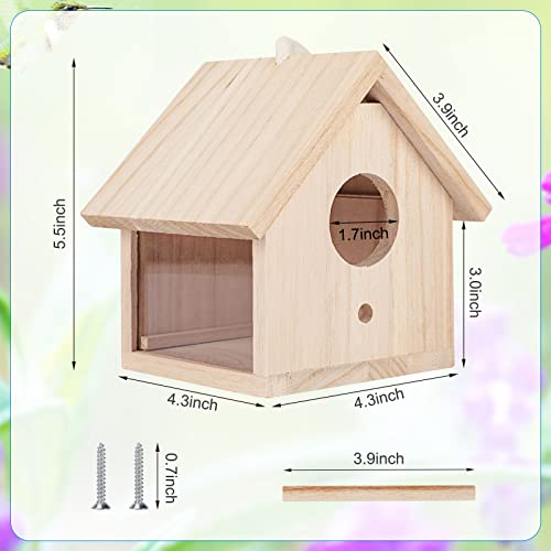 Wooden Bird House with Pole, Blue Birdhouse Decor