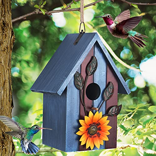 Blue Rustic Wooden Birdhouse for Outdoor Garden Decoration