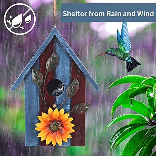 Blue Rustic Wooden Birdhouse for Outdoor Garden Decoration