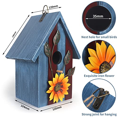 Blue Rustic Wooden Birdhouse for Outdoor Garden Decoration