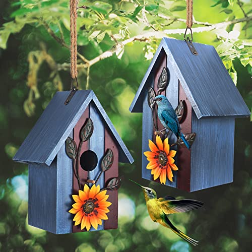Blue Rustic Wooden Birdhouse for Outdoor Garden Decoration