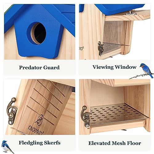 Kingsyard Wooden Bluebird House with Predator Guard, Royal Blue