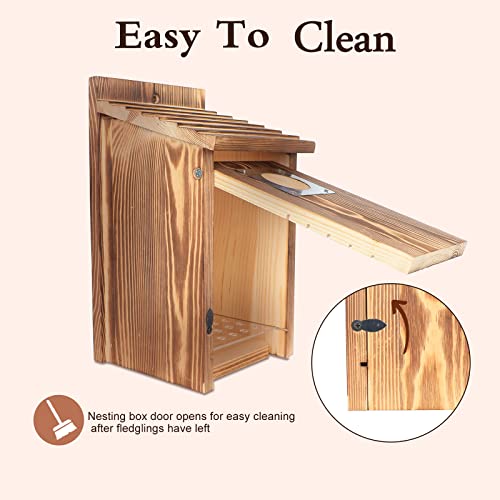 Outdoor Bird Houses with Predator Guard, Carbonized Wood