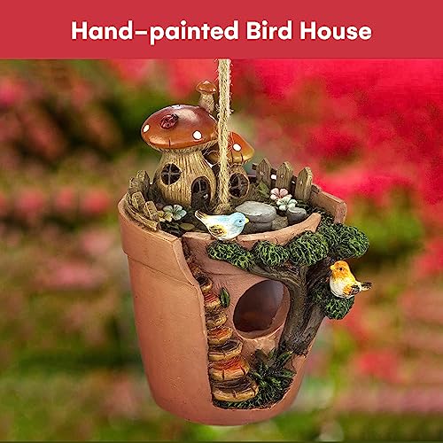 Hand-Painted Flowerpot Hanging Bird Houses for Outdoor Decor