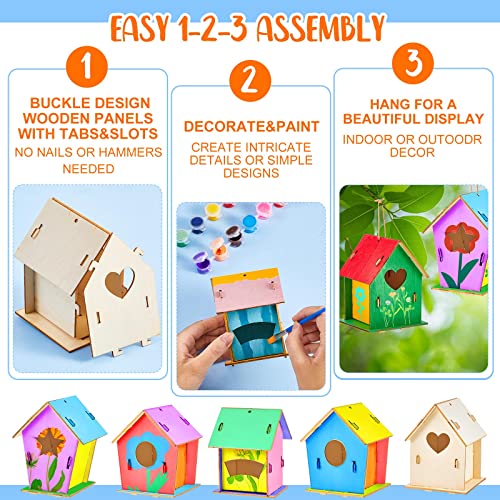 15 Pcs 4" Wooden Birdhouses for Kids Crafts