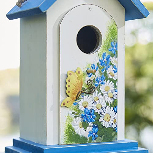 Distressed Wood Daisy Butterfly Birdhouses for Indoor/Outdoor Décor