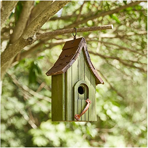 Green Hand Painted Hanging Birdhouse for Beautiful Gardens