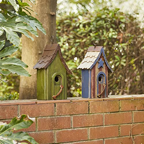 Green Hand Painted Hanging Birdhouse for Beautiful Gardens